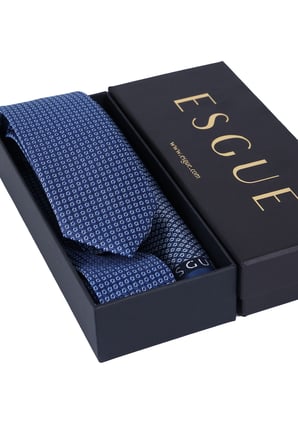 Esgue Hand Made 6 cm Küçük Desen Mavi-Beyaz Renk Mendilli Kravat