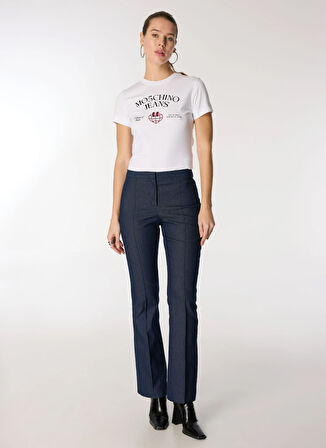 Moschino Jeans Yuvarlak Yaka Baskılı Beyaz Kadın T-Shirt A0703-1001