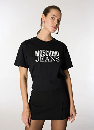 Moschino Jeans Yuvarlak Yaka Baskılı Siyah Kadın T-Shirt J0706-1555