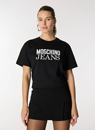 Moschino Jeans Yuvarlak Yaka Baskılı Siyah Kadın T-Shirt J0706-1555