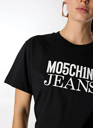 Moschino Jeans Yuvarlak Yaka Baskılı Siyah Kadın T-Shirt J0706-1555