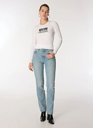 Moschino Jeans Yüksek Bel Düz Paça Standart Açık Mavi Kadın Denim Pantolon A0322-1303