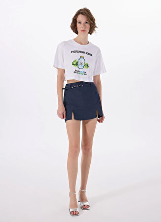 Moschino Jeans Bisiklet Yaka Beyaz Kadın T-Shirt 251K1A070632291001