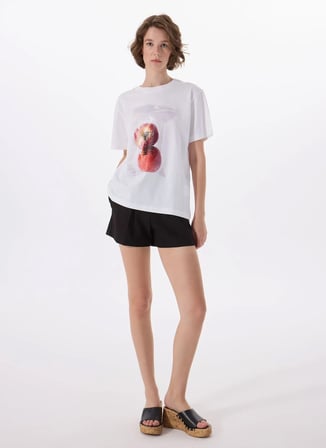 Moschino Jeans Bisiklet Yaka Beyaz Kadın T-Shirt 251K1A070732291001
