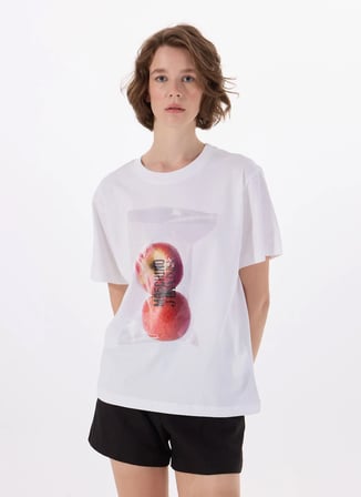 Moschino Jeans Bisiklet Yaka Beyaz Kadın T-Shirt 251K1A070732291001