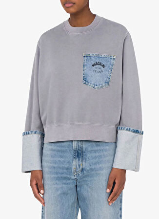 Moschino Jeans Bisiklet Yaka Gri Kadın Sweatshırt 251K1A170932287490