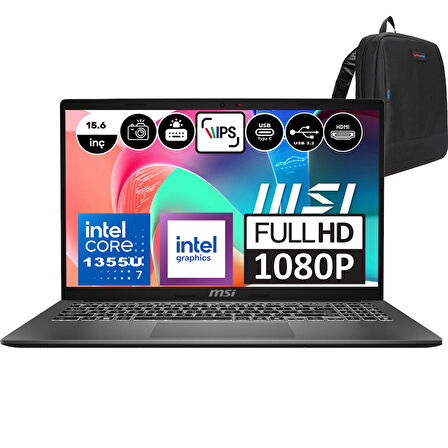 Msı Modern 15 Intel Core I7 1355U 24GB 4tb SSD Intel® Iris® Xᵉ Grafik Freedos 15.6" IPS Fhd Taşınabilir Bilgisayar F13MG098XTRF15+ Zetta Çanta