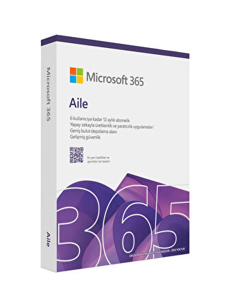 Microsoft Office 365 Aile EP2 - 36884 Türkçe Kutulu Ofis Yazılımı (6 Kullanıcı)-Orjinal Lisans