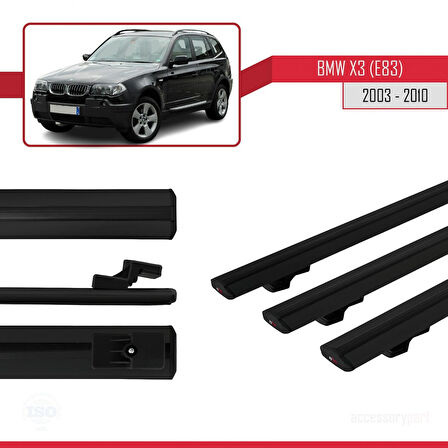 BMW X3 (E83) 2003-2010 Arası ile Uyumlu BASIC Model Ara Atkı Tavan Barı Siyah 3 Adet