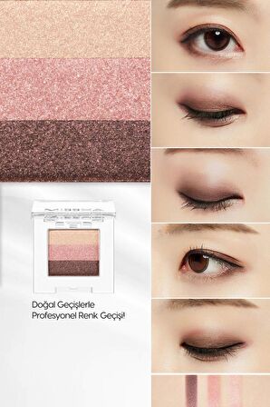 Yumuşak Dokulu, Dökülme Yapmayan 3 Renkli Göz Farı Triple Shadow No.1 (Brownie Pink)