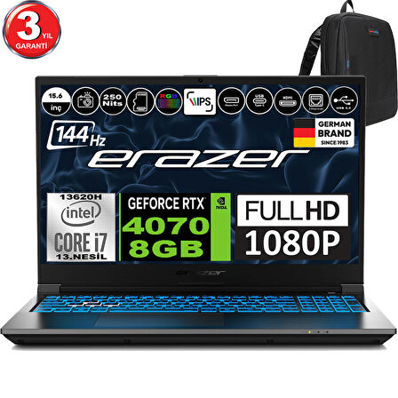 Erazer Deputy P60 Intel Core I7 13620H 32GB 4tb SSD 8gb RTX4070 Freedos 15.6" Fhd IPS 144Hz Taşınabilir Bilgisayar MD62748F08 + Zetta Çanta