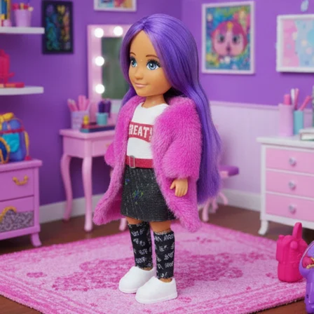 Ankiki Moda İkonu Bebek Figür 13 cm  - Mor Saçlı "Great" Stil (Etekli Kombin) ()