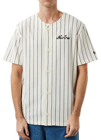 New Era Bisiklet Yaka Düz Beyaz Erkek T-Shirt 60284786-PINSTRIPE NE JERSEY NEWERA