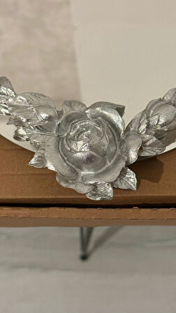 AYNALI PARLAK SILVER GÜL DESENLİ SÖZ NİŞAN TEPSİSİ