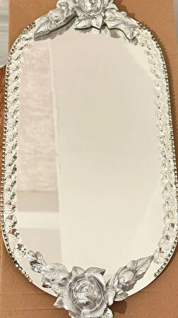 AYNALI PARLAK SILVER GÜL DESENLİ SÖZ NİŞAN TEPSİSİ