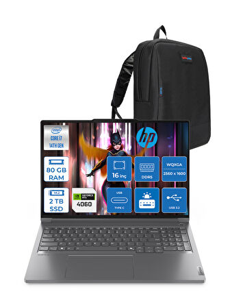 Lenovo Thinkbook 16P G5 Intel Core I7 14650HX 80GB Ddr5 2tb SSD RTX4060 8gb Freedos 16" Wqxga (2560X1600) IPS 400NITS Taşınabilir Bilgisayar 21N50018TRF15 + Zetta Çanta