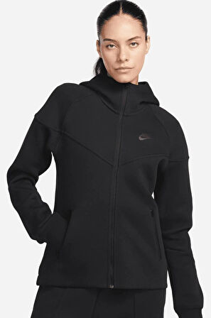 Nike Tech Fleece Windrunner Full-Zip Hoodie Siyah Tam Fermuar Kapüşonlu Kadın Sweatshrit