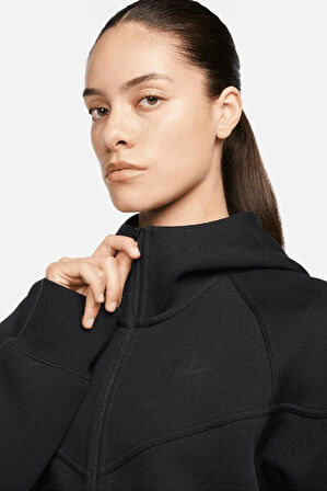 Nike Tech Fleece Windrunner Full-Zip Hoodie Siyah Tam Fermuar Kapüşonlu Kadın Sweatshrit