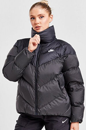 Nike Therma-Fit Windpuffer Grid Siyah Bol Kesim Kadın Spor Mont