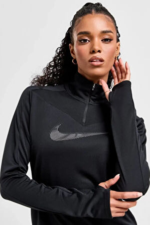 Nike Dri-Fit Running Swoosh Siyah Kadın Çeyrek Fermuar Antrenman Üstü 