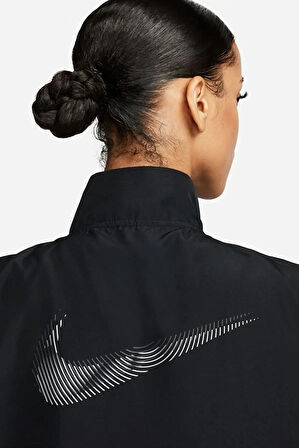 Nike Dri-Fit Swoosh Hbr Running Jacket Kadın Siyah Dik Yaka Spor Ceket