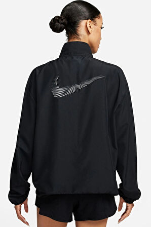 Nike Dri-Fit Swoosh Hbr Running Jacket Kadın Siyah Dik Yaka Spor Ceket