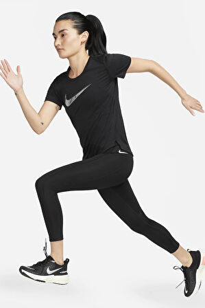 Nike Dri-Fit Swoosh Hbr Short-Sleeve Siyah Kadın Spor Tişört 