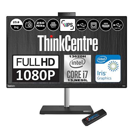 Lenovo Thinkcentre Neo 30A Intel Core I7 13620H 16GB 512GB SSD Windows 11 Pro Intel® UHD Graphics 23,8" Fhd All In One Bilgisayar 12K0000FTXP01 + Zetta Flash Bellek