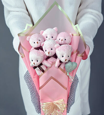 Sole Sevgiliye Özel Pembe Konsept Romantik Peluş Ayıcık Buketi