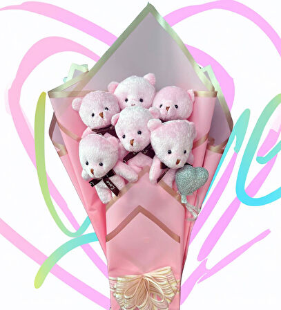 Sole Sevgiliye Özel Pembe Konsept Romantik Peluş Ayıcık Buketi