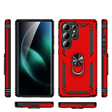 Gpack Samsung Galaxy S25 Ultra uyumlu Kılıf Vega Sert Silikon Tank Standlı Yüzüklü Mıknatıslı