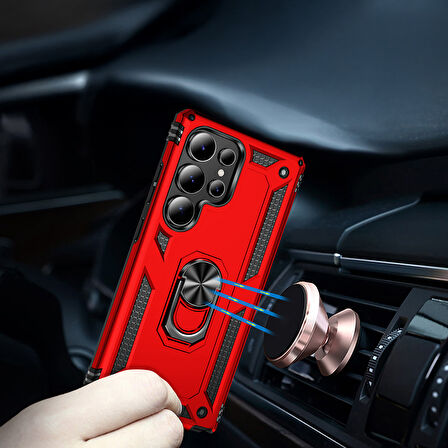 Gpack Samsung Galaxy S25 Ultra uyumlu Kılıf Vega Sert Silikon Tank Standlı Yüzüklü Mıknatıslı