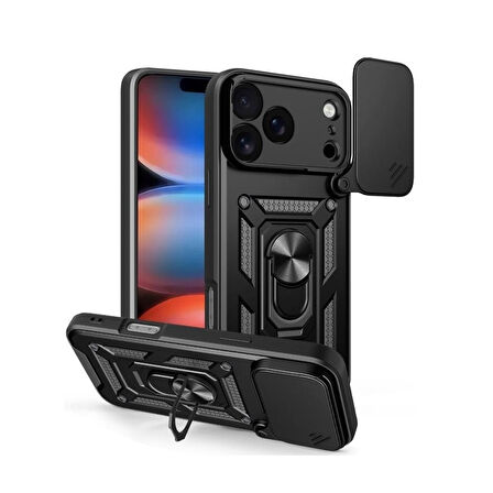 Gpack iPhone 17 Pro Max uyumlu Kılıf Pars Sürgülü Kamera Korumalı Yüzüklü Sert Silikon