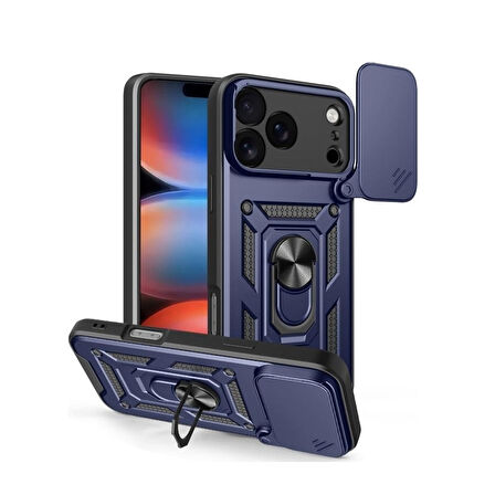 Gpack iPhone 17 Pro Max uyumlu Kılıf Pars Sürgülü Kamera Korumalı Yüzüklü Sert Silikon