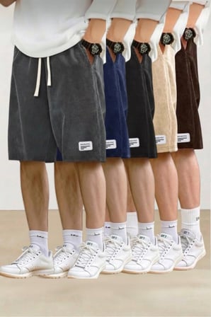 5'li Erkek Fitilli Kadife Oversize Şort Rahat Kalıp Siyah-Füme-Lacivert-Kahve-Bej