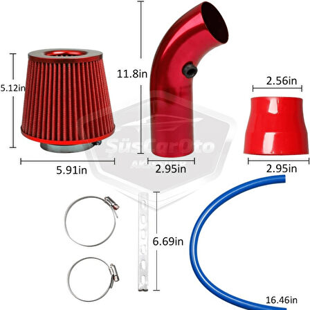 Universal Ses & Performans Arttırıcı Açık Hava Filtre Kiti Set Alüminyum Alaşımlı Krom Bigtube +6 Hp 65-75 mm Mavi