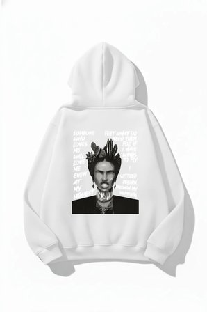 Unisex Yumuşak Dokulu Frida Kahlo Viva La Vida Baskılı Tasarım Oversize 3 İplik Hoodie Sweatshirt