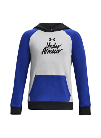 Under Armour Düz Erkek Mavi Sweatshırt 1379795-400 UA Rival Fleece Script