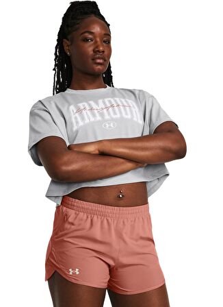 Under Armour Gri Kadın Bisiklet Yaka Bol Kesim Desenli T-Shirt 1383050-011 UA HW SCRIPTED WM CROP