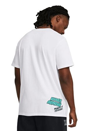 Under Armour Beyaz Erkek Bisiklet Yaka Bol Kesim T-Shirt 1382903-100 UA HW LOGO OVERLAY EMB