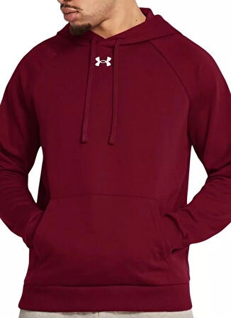 1379757-625 UA Rival Fleece Hoodie Bordo Erkek Kapüşon Normal Düz Sweatshirt