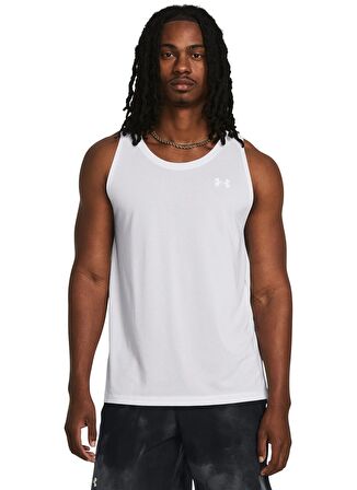 Under Armour Beyaz Erkek Klasik Yaka Bol Kesim Atlet 1382585-100 UA Launch Singlet