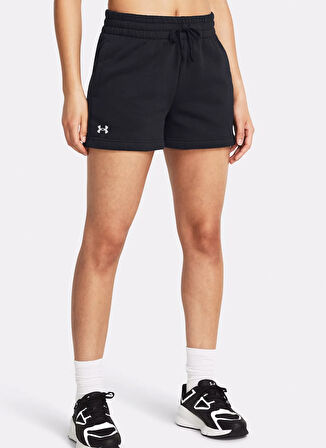 Under Armour 1382723-001-Rival Fleece Short Siyah Lastikli Bel Normal Düz Kadın Şort