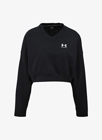 Under Armour 1382738-001 UA Rival Terry OS Crop Siyah Kadın Bisiklet Yaka Oversize Sweatshirt