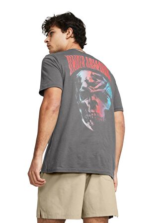 Under Armour 1382833-025 UA Dusk to Dawn Skul SS Gri Erkek Bisiklet Yaka Oversize T-Shirt