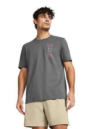 Under Armour 1382833-025 UA Dusk to Dawn Skul SS Gri Erkek Bisiklet Yaka Oversize T-Shirt