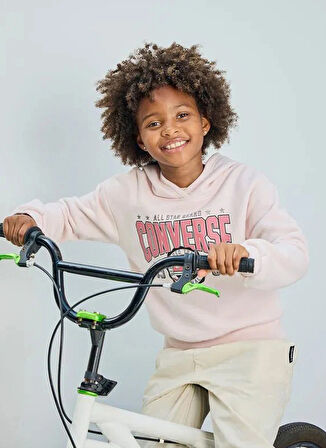 Converse Baskılı Kız Çocuk Pembe Sweatshırt 4CG227-AIU-CNVG BOXY GRAPHIC HOODIE