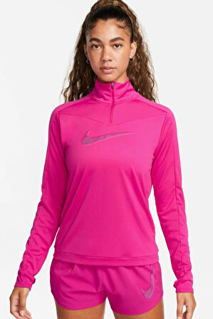 Nike Dri-Fit Running Swoosh Fuşya Renk Kadın Çeyrek Fermuar Antrenman Üstü 