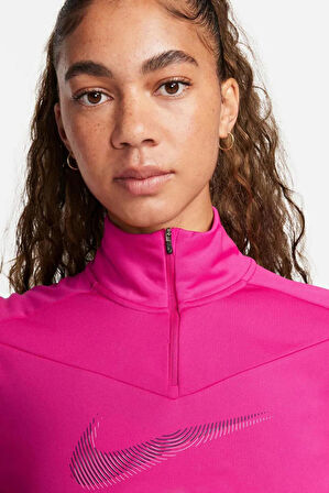 Nike Dri-Fit Running Swoosh Fuşya Renk Kadın Çeyrek Fermuar Antrenman Üstü 