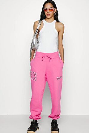 Nike Sportswear Phoenix Fleece Yüksek Belli Oversize Kesim Pembe Kadın Eşofman Altı